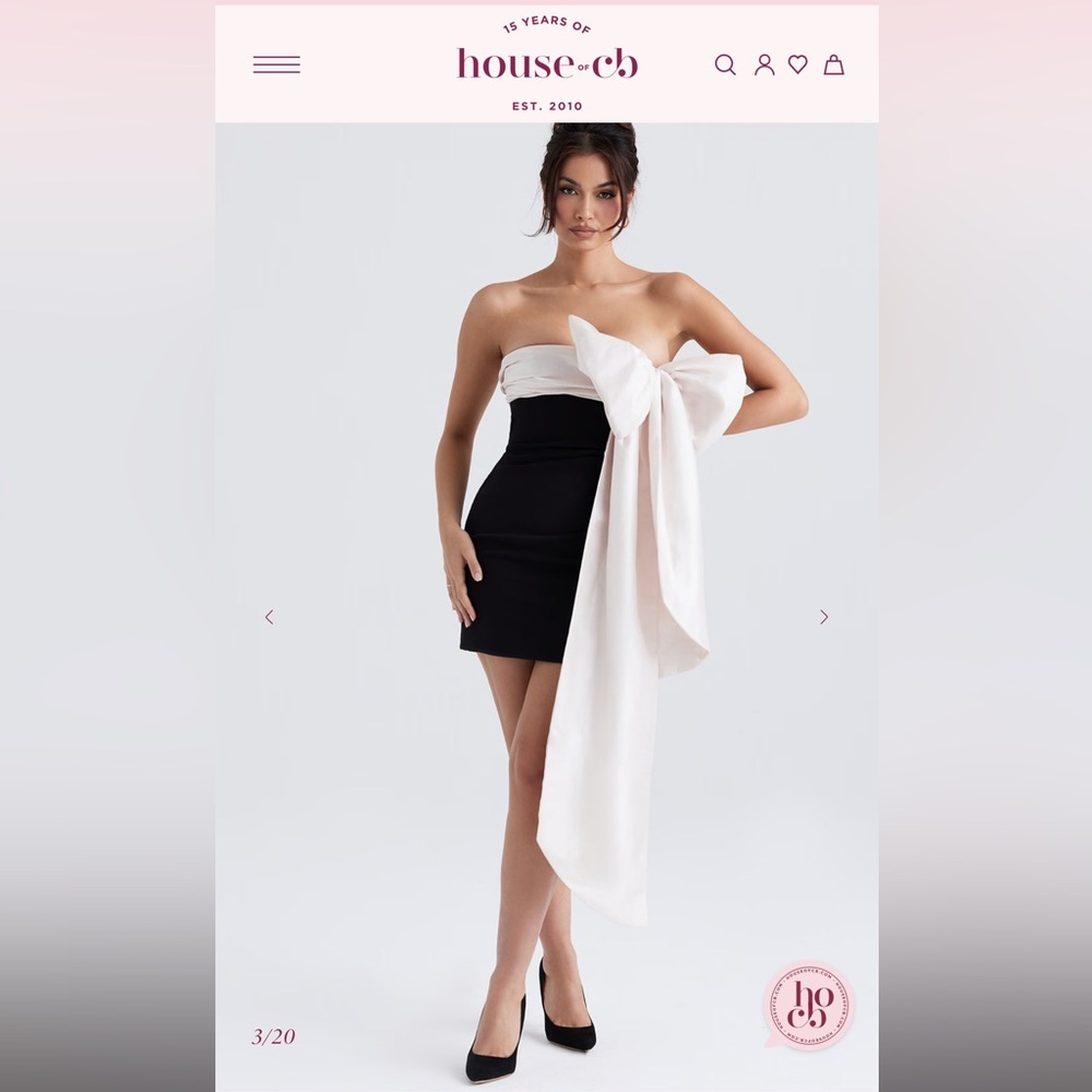NWT House of CB Jana giant bow dress - black/blush
